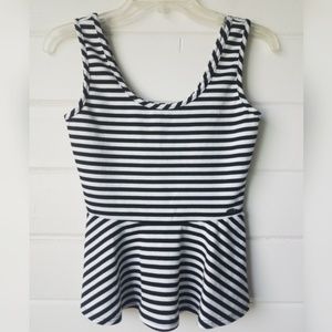 Guess Sz S peplum tank top black& white stripe